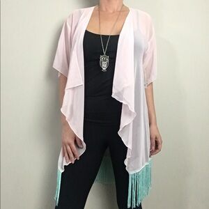 LuLaRoe powder pink Monroe kimono with tassel fringe
